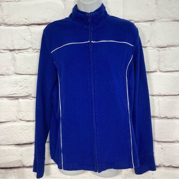 Hannah Sport Jacket Zip Up SZ L Sweatshirt Blue Pockets Athletic Activewear Fit - Picture 1 of 11